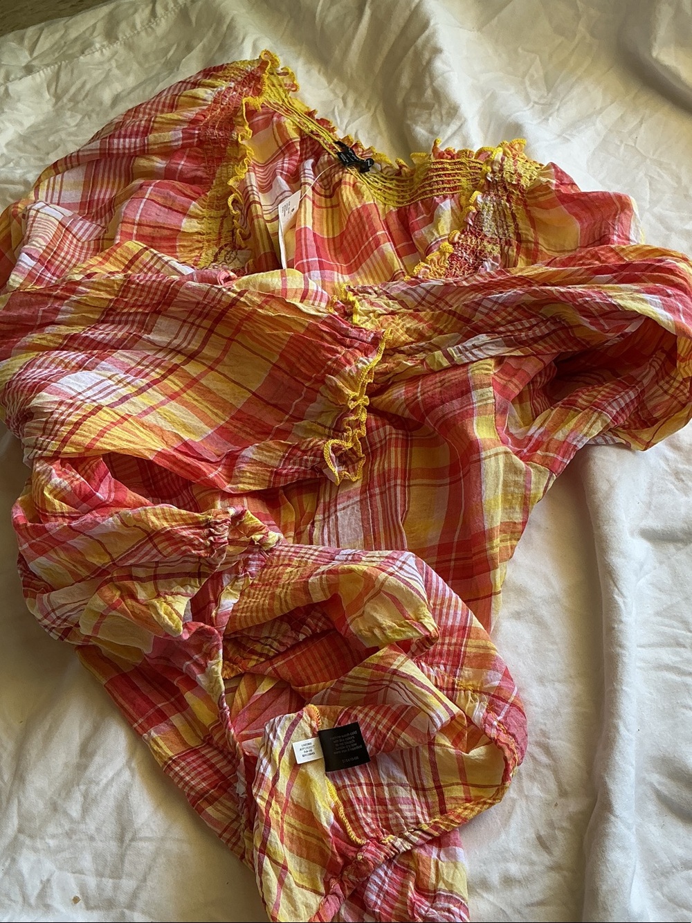 Lane Bryant Yellow & Coral Plaid Peasant Blouse - Picture 11 of 11